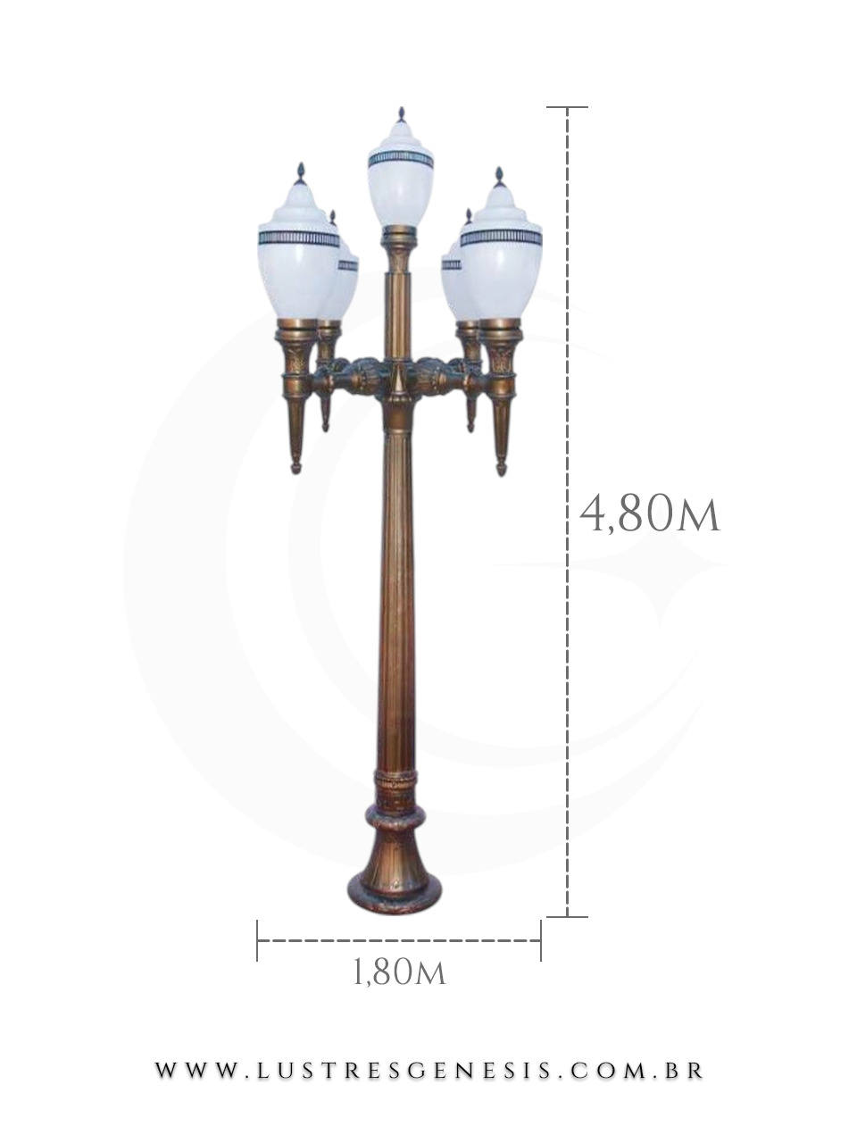 Poste de Jardim Colonial Cl&aacute;ssico 4,80m com Globo Branco para Jardim Fachada &Aacute;rea Externa Garagem Piscina